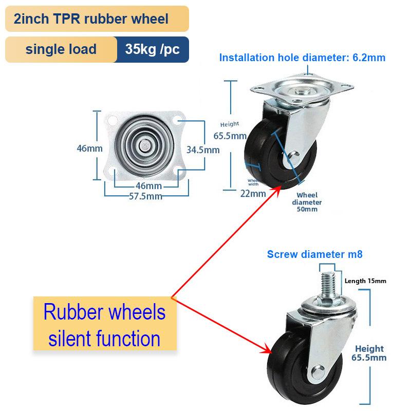 2/4Pcs Furniture Casters 1.5-2Inch Rubber Rotating Wheels with Brake Universal Silent Casters for Home And Office Furniture