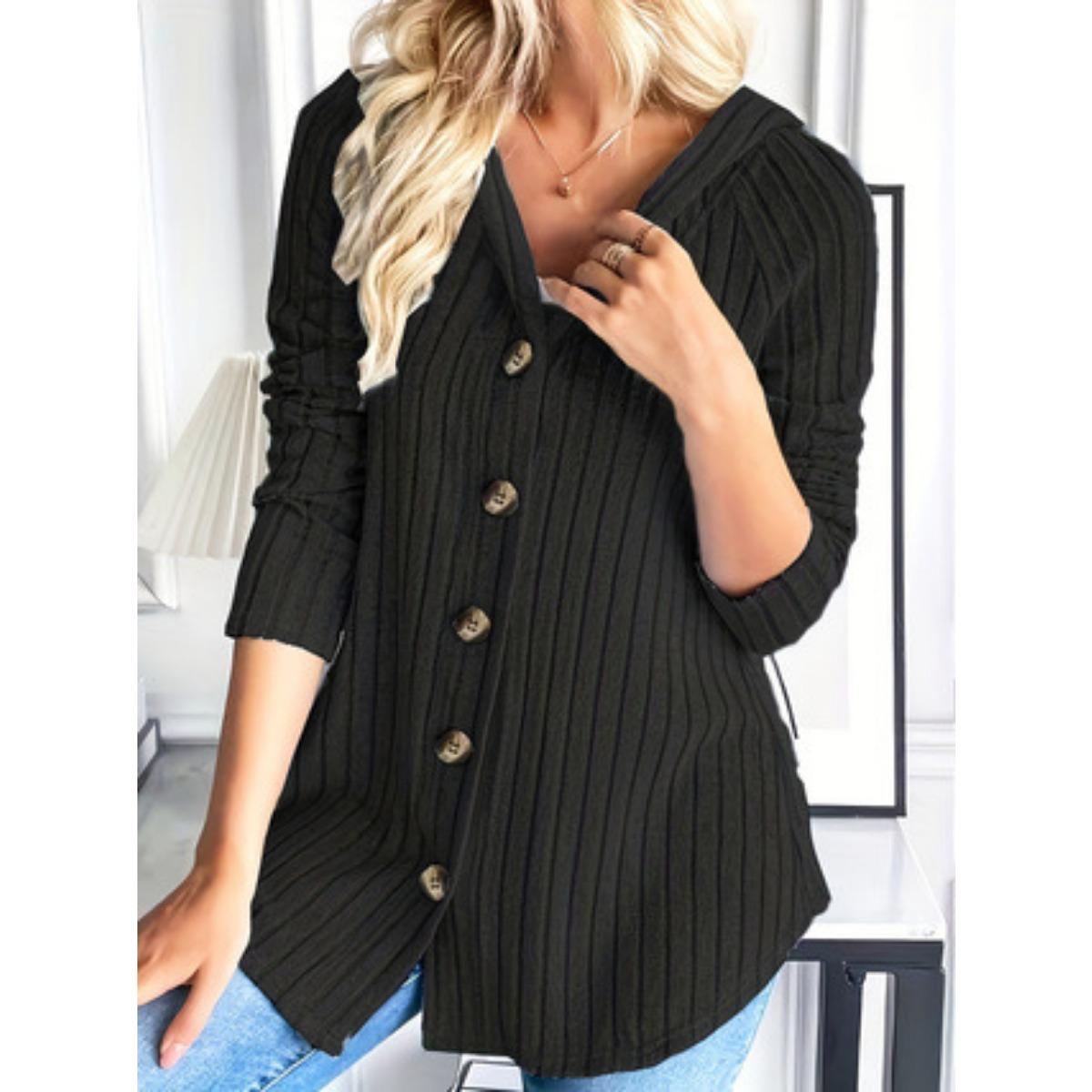 

New Fashion Women s Hooded Jacket Button Waist Cinched Long Sleeve Top Coat for European American Cross-border Wholesale S чёрный