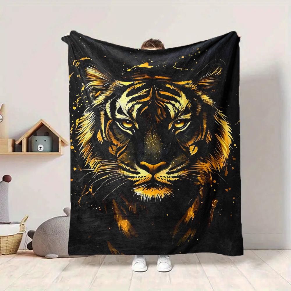 1pc Tiger Print Soft & Warm Polyester Knit Blanket, Digital Printed, All-Season Throw for Napping, Traveling, Sofa yy250906005