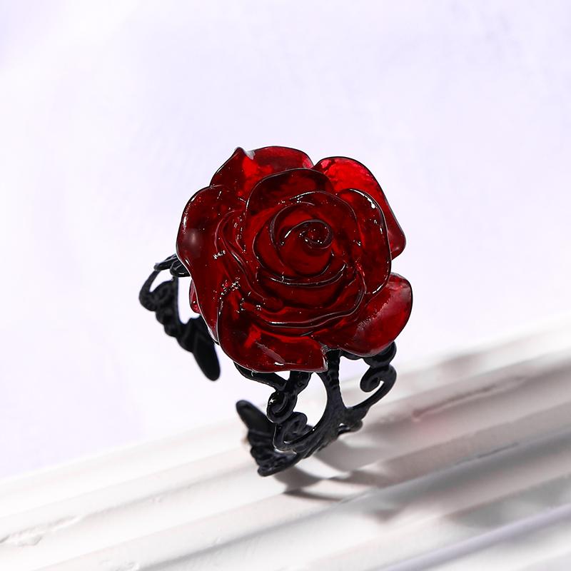 Anello Rosa Rossa Punk Gotico Anelli Vuoti Regolabili per Donne Strega Pagana Vintage Creativo Halloween Regalo Ragazza Cool Gioielli da Festa