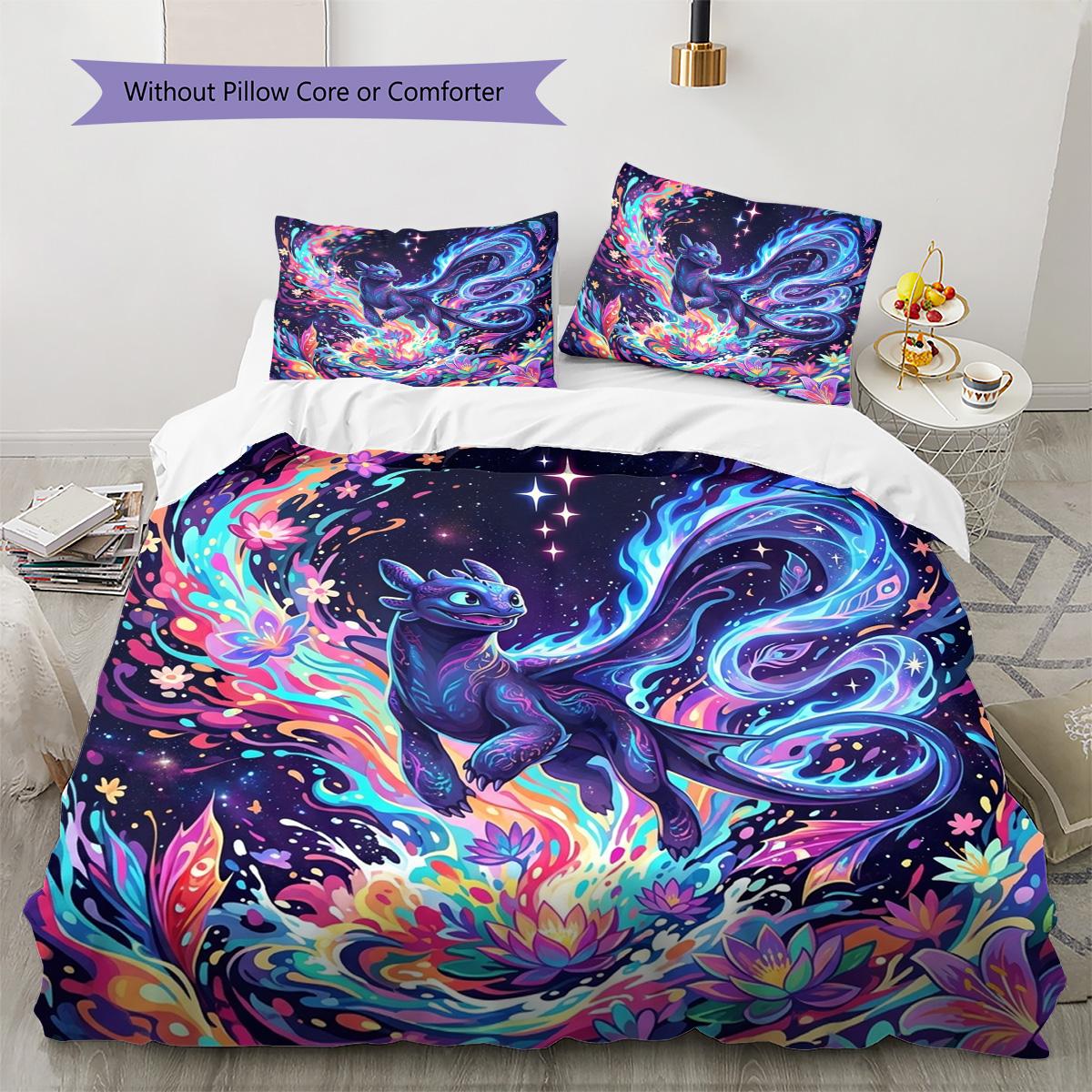 

Toothless Night Fury Pattern Bedding Quilt Set Quilt Cover Pillowcase Home Decoration Birthday Gift (1 * duvet cover + 2 * pillowcase, without core) 135x200cm