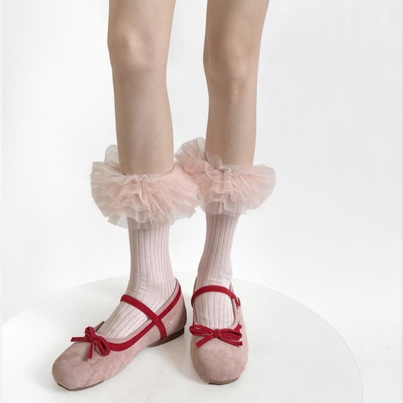 Women Ankle Dress Socks Sweet Ruffle Frilly Crew Socks Ballet Style Calf Socks Princesses Socks Cotton Bootie Socks