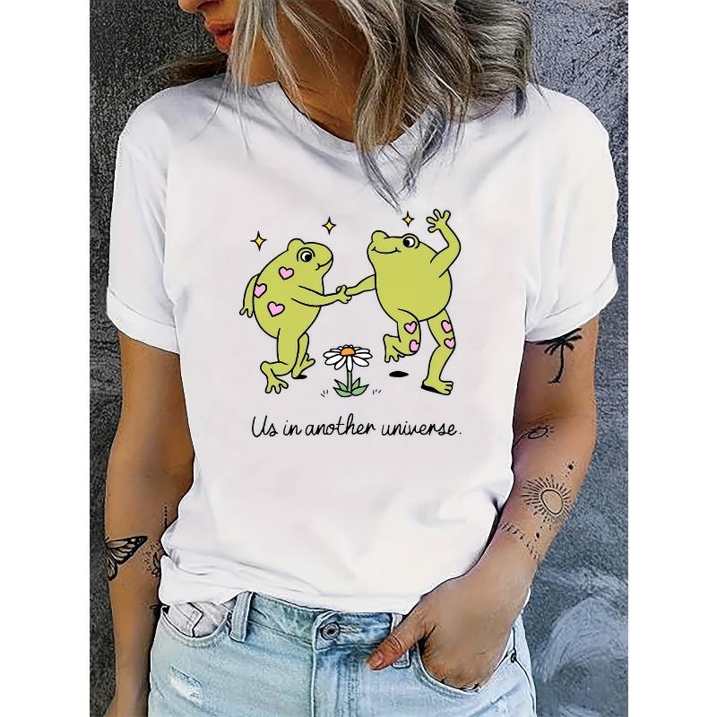 

Women s & Unisex Frog & Hearts Graphic T-Shirt - Soft Stretchy Breathable Short Sleeve Tee with Dancing Frog Print, S белый