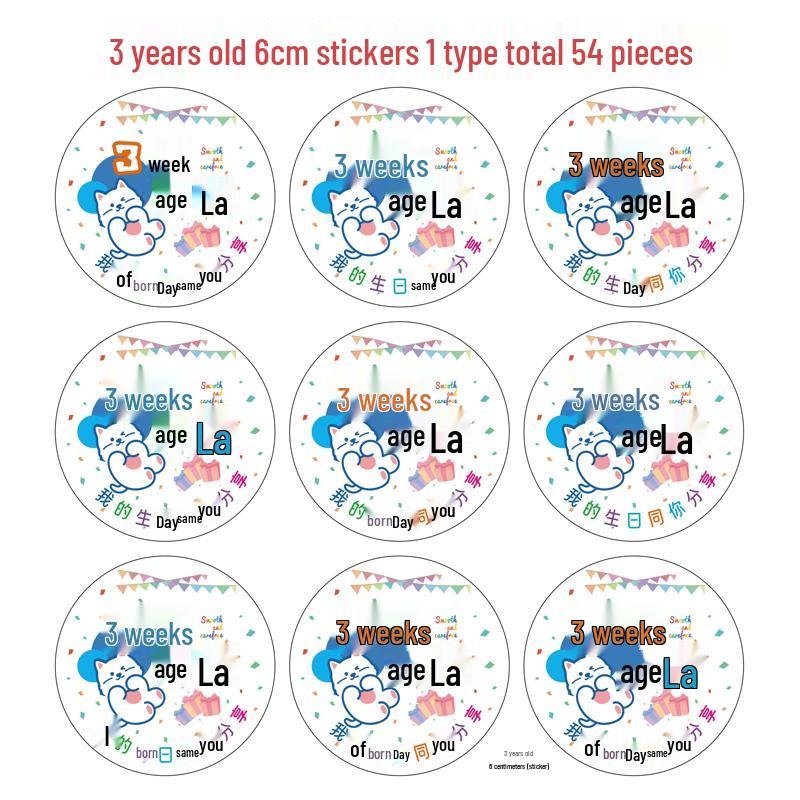 Baby's Double Full Month Happy Sticker for Birthday Party Favors, Gift Bags, and Kindergarten Teachers