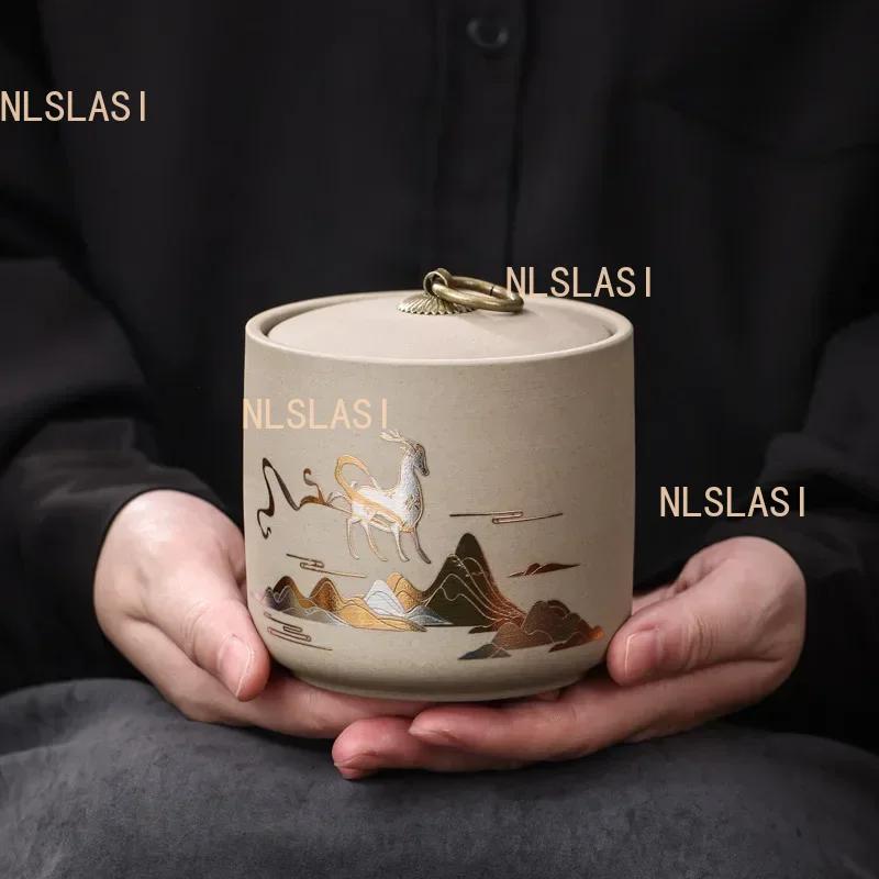 2025 New Coarse Pottery Tea Sealed Jar 9.5x10cm Water Capacity 435ml Tea Container Tea Box