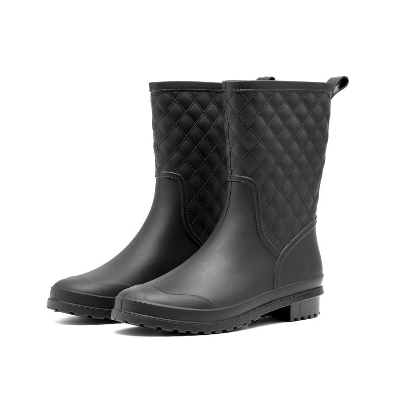 

Black women s mid length anti slip and wear-resistant rain shoes, garden waterproof rain boots, lightweight external water shoes 36