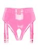 Womens Wet Look Patent Leather Lingerie Set Wire-free No Pad Bra Top High Waist Open Crotch Thong with Garter Clips for Clubwear