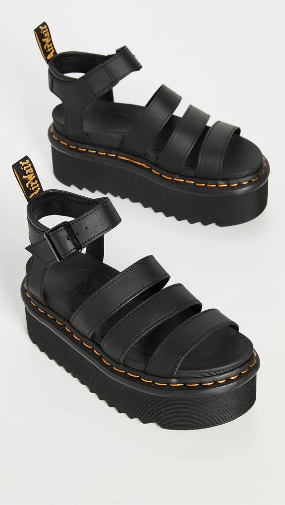 Martens Blaire Quad Strap Sandals Thick Sole Black Hydro Leather Black Hydro Black Black Dr. [27296001 SS22]