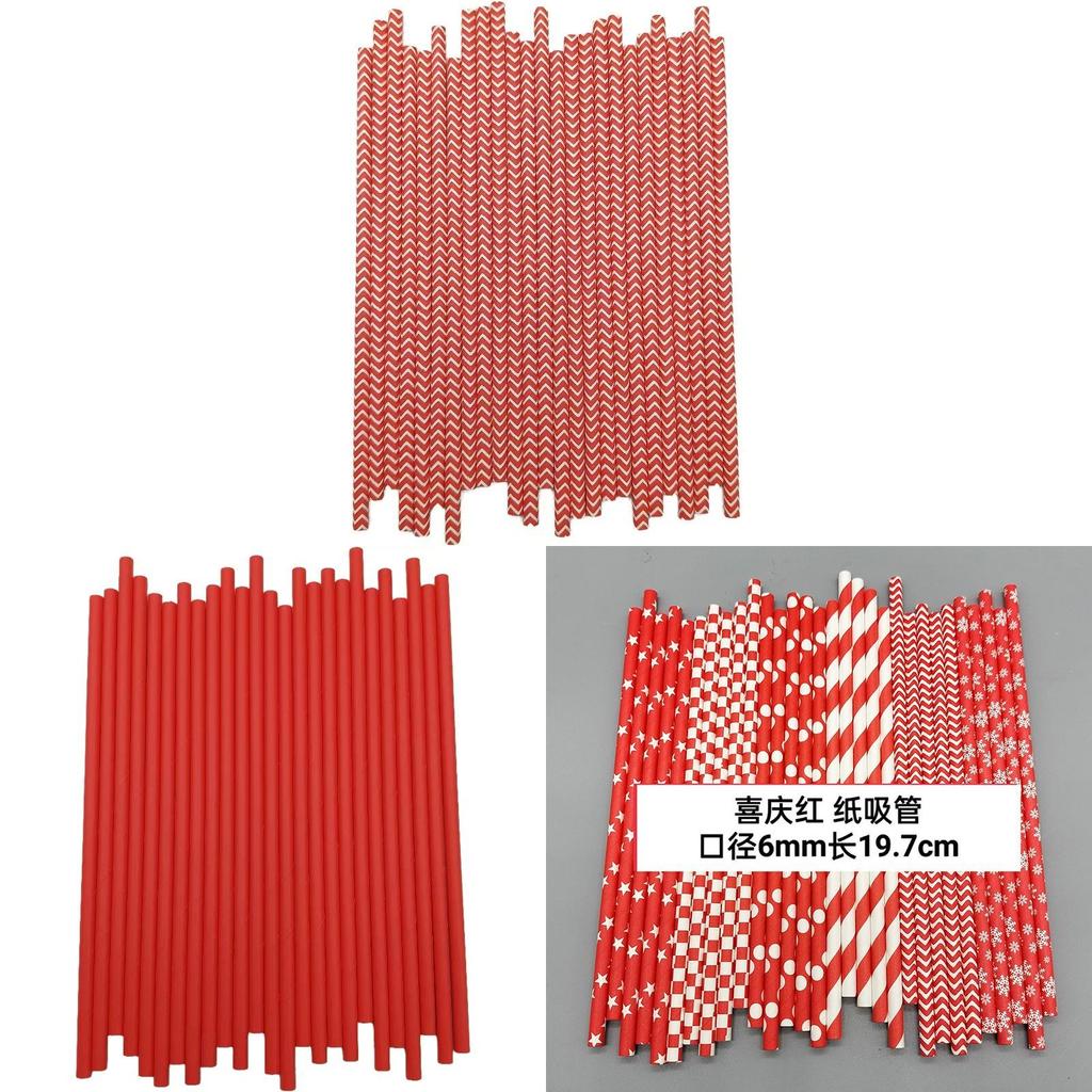 Festive Red Paper Drinking Straws Biodegradable For Party Decor And Desserts