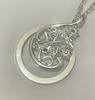 Magnifying Glass Pendant Necklace with Sparkling Rhinestones and Luxury Floral Openwork Pattern (Silver)