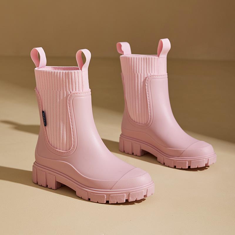 Elastic Women's Waterproof Martin Rain Boots - Stylish Mid-Tube, Non-Slip, Commuter-Ready Rubber Footwear