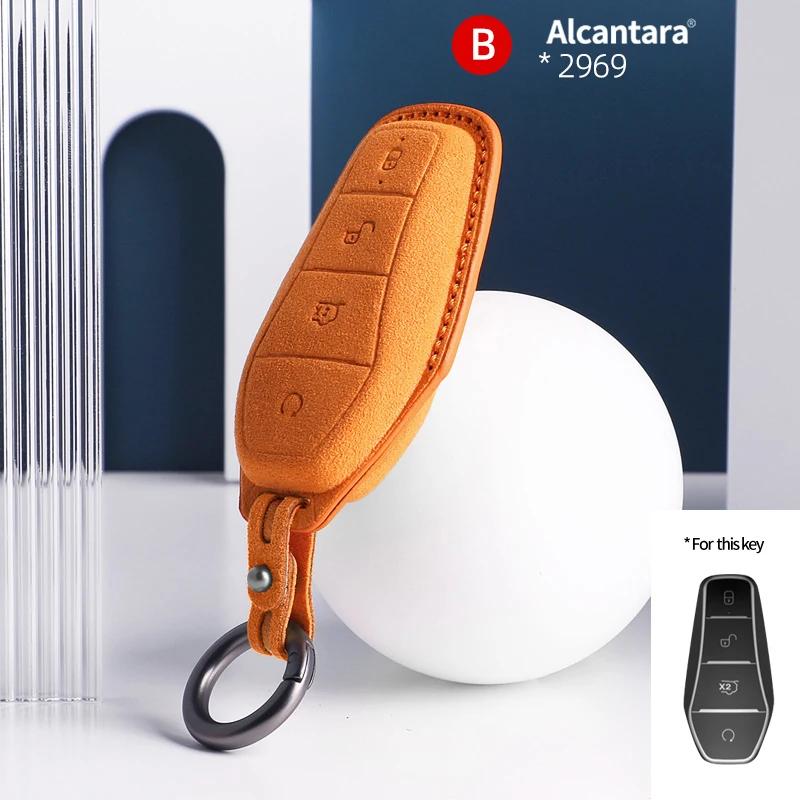 

For BYD EA1 Han EV Qin Song Plus Dmi Yuan Plus Tang Atto 3 EV Car Key Case Accessories Styling Suede Leather Key Cover Keychain