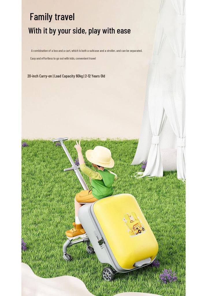 New 20-inch Children's Ride-on Carry-on Luggage with Password Lock and Detachable Trolley