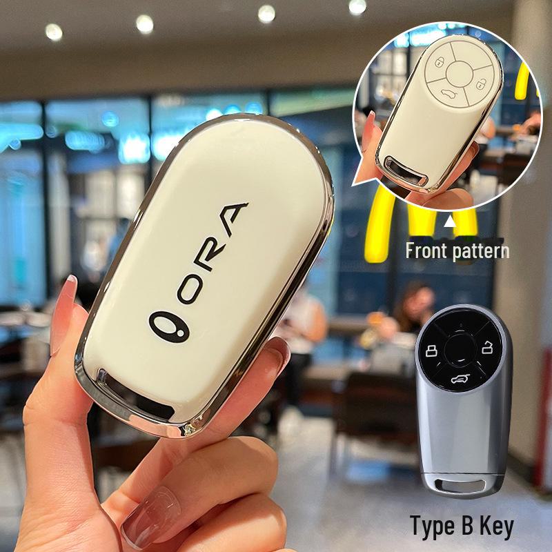 Black Cat Key Cover for Great Wall Euler Good Cat, Lightning Cat, White Cat, Ballet Cat. TPU Protective Shell with Full Coverage Buckle.