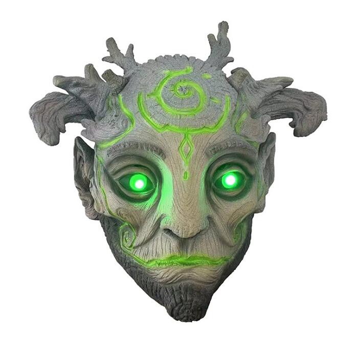 Halloween Green Man Elf Old Man Latex Mask Forest Spirit Elf Mask with Light Cosplay Headdress Costume Ball Party Props