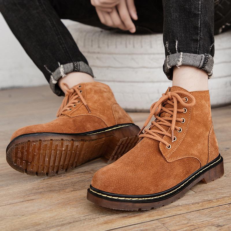Large Size Men's British Retro Fashion Warm Leather Boots Teen High Top Lace-Up Outdoor Casual Martin Boots