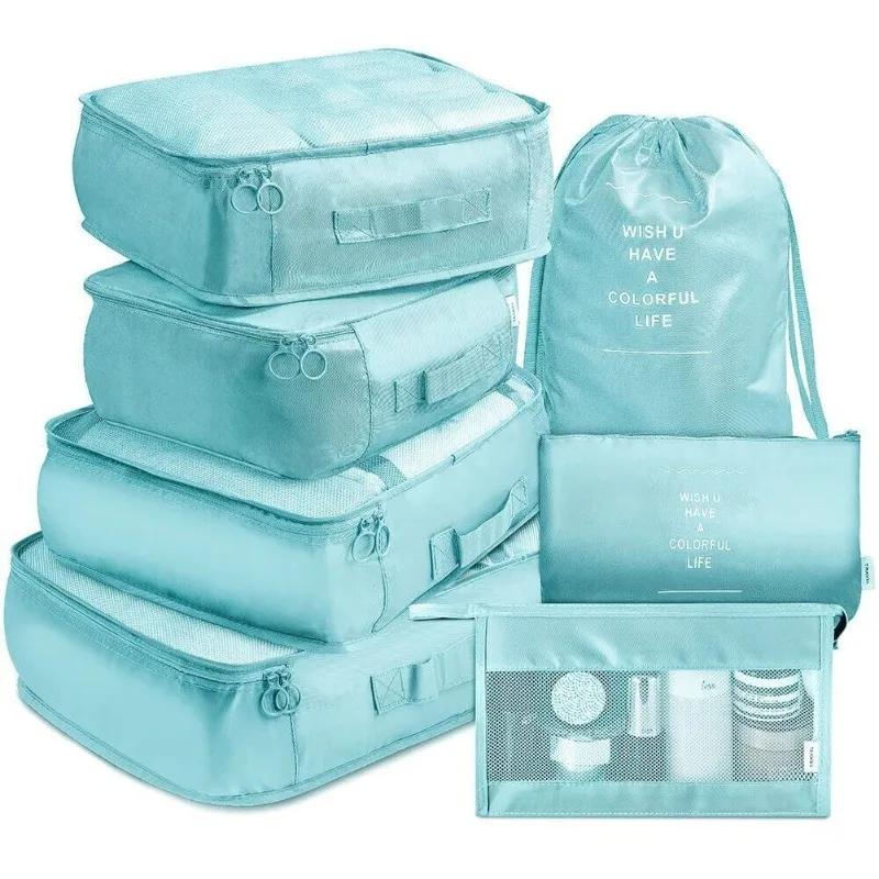 7Pcs Set Travel Organizer Storage Bags Suitcase Packing Cubes Set Cases Portable Luggage Clothes Shoe Tidy Pouch Folding