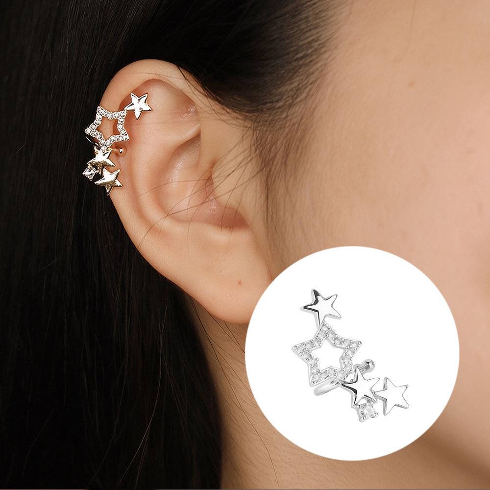 Luxurious Zircon Wave Cross Non-Pierced Ear Clips with Full Diamond Design for Women