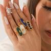Euro-American Style 18K Gold Stainless Steel Inlaid with Natural Stone White Mother-of-pearl Open Ring, Light Luxury Titaniu
