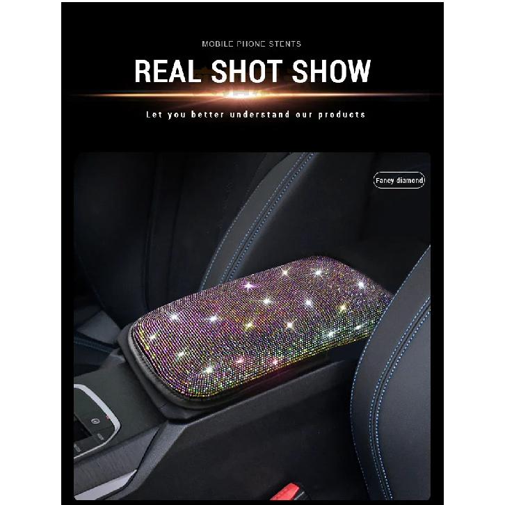Bling Car Armrest Cover Auto Center Console Protective Cover Crystal Rhinestone Arm Rest Cushion Pad Car Accessories for Women