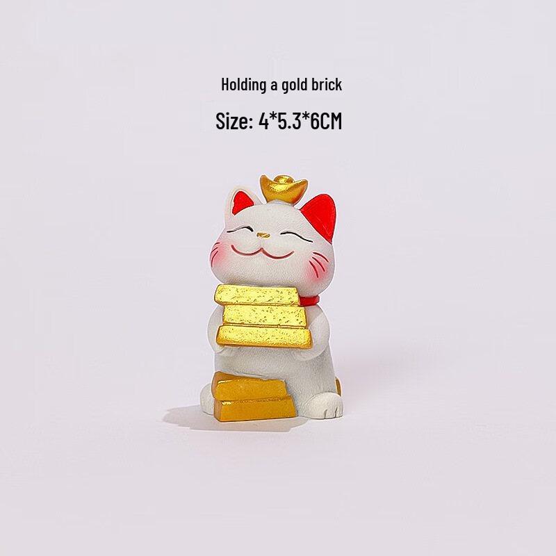 Rui Jie Lucky Cat Holding Gold Brick Figurines