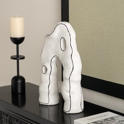 White Ceramic Vase Abstract Ornaments with Irregular Geometric Lines Flower Vase Flower Arrangement Accessories Home Decoration