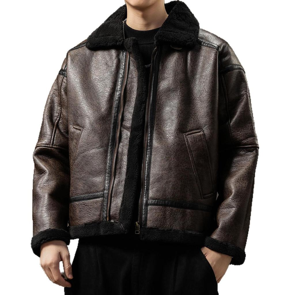 Men's Winter Retro Leather & Fur Lapel Jacket - Heavyweight Plus Velvet Warm PU Outerwear