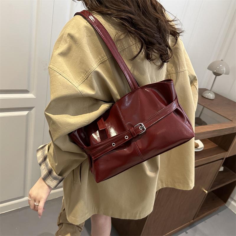 Faux Leather Tote Bag for Women, Minimalist Commute Shoulder Handbag, Spacious Office Work Purse KTB