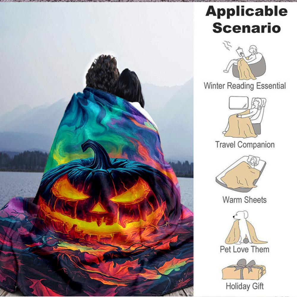 1pc Pumpkin Halloween Blanket, Lightweight Flannel Throw Blanket for Sofa, Bed, Travel, Camping, Living Room, Office, Couch, Chair, and Bed