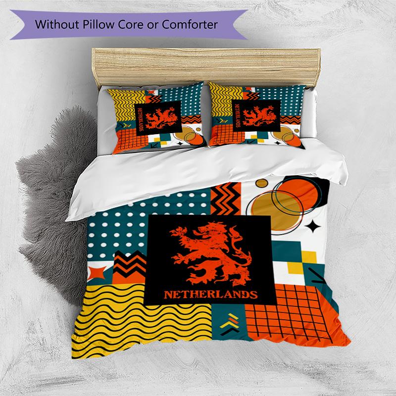 Netherlands Football Printed Bedding 3 Piece Set Cozy Breathable Bed Cover Set as Housewarming Holiday Gift
