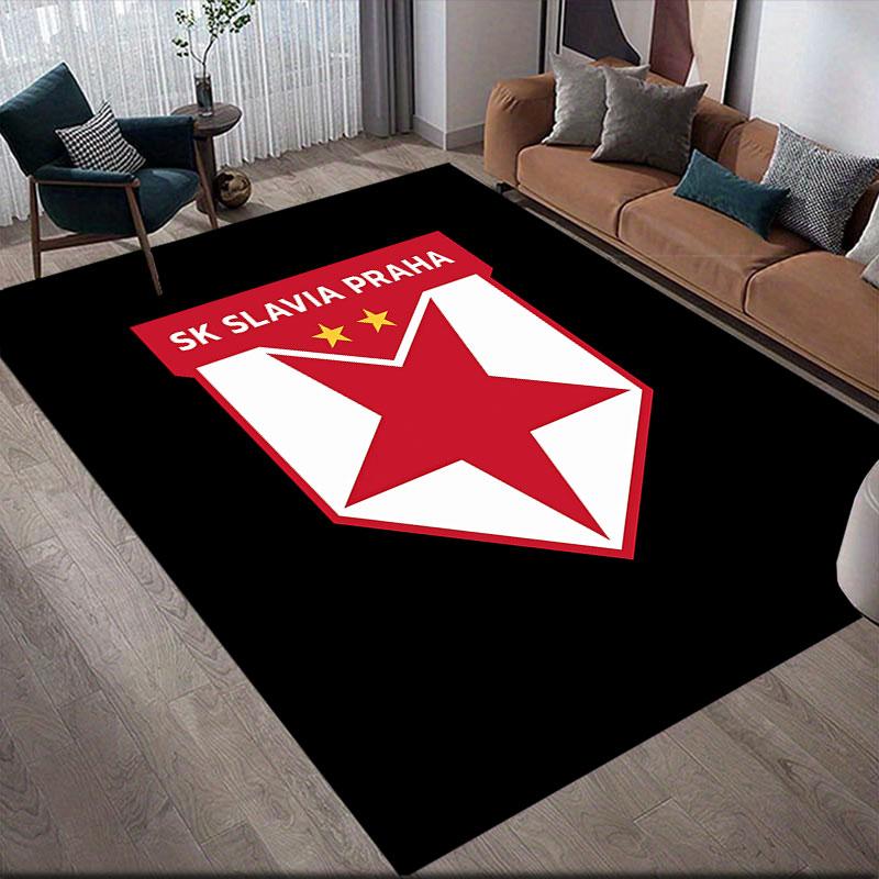 SK Slavia Praha Art Flannel Printed Carpet, Home Sofa Decoration for Living Room & Bedroom, Non‑Slip Play Flannel Floor Mat for Game Room