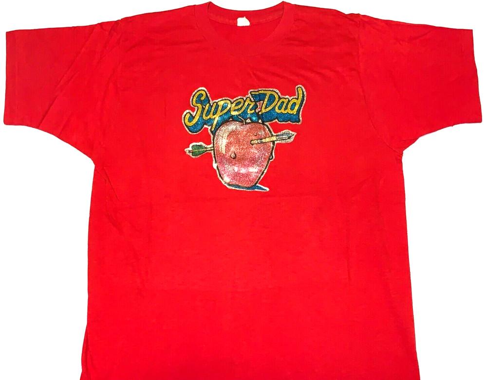 

Rare! Vintage 1970s Super Dad Iron On Red T-Shirt Nice! SMALL Single Stitch Unisex T-Shirt S