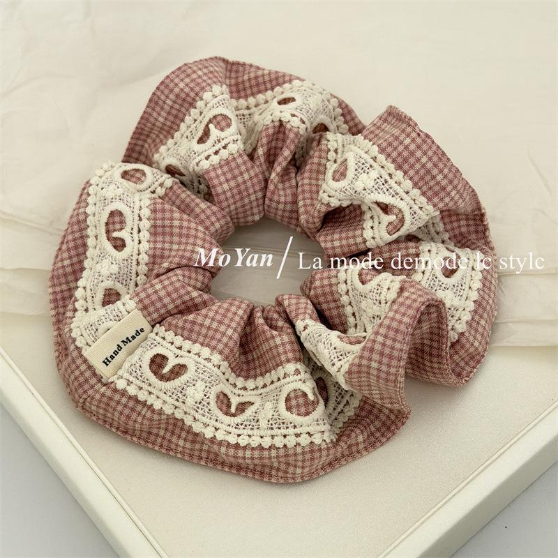 Fashionable and Sweet Check-patterned Fabric Hair Band with A Big Hairpin and A Headband for A Chic Ponytail