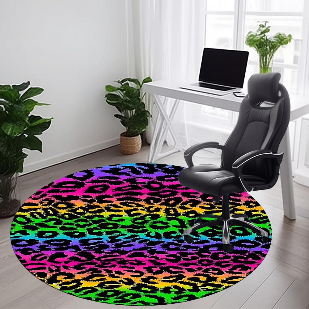1pc Rainbow Leopard Office Round Area Rug, Indoor Mat Suitable ForOffice, Under Office Chairs Bedroom Living Room Home Decor, Room Decot003