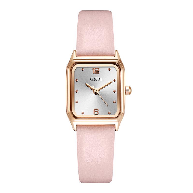 Gedi Women's Square Dial Leather Strap Quartz Waterproof Watch