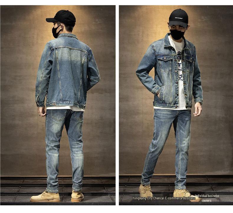 Men's Slim Fit Denim Suit - New Korean Style Jacket & Pants Set for Spring/Autumn