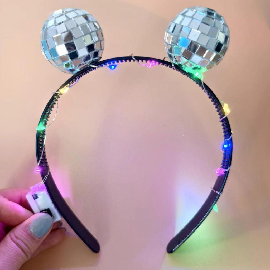 Fascia con Testa a Sfera da Discoteca a LED per Donne/Uomini/Bambini Alimentata a Batteria Accessori Costume Luminosi per Halloween, Capodanno, Feste