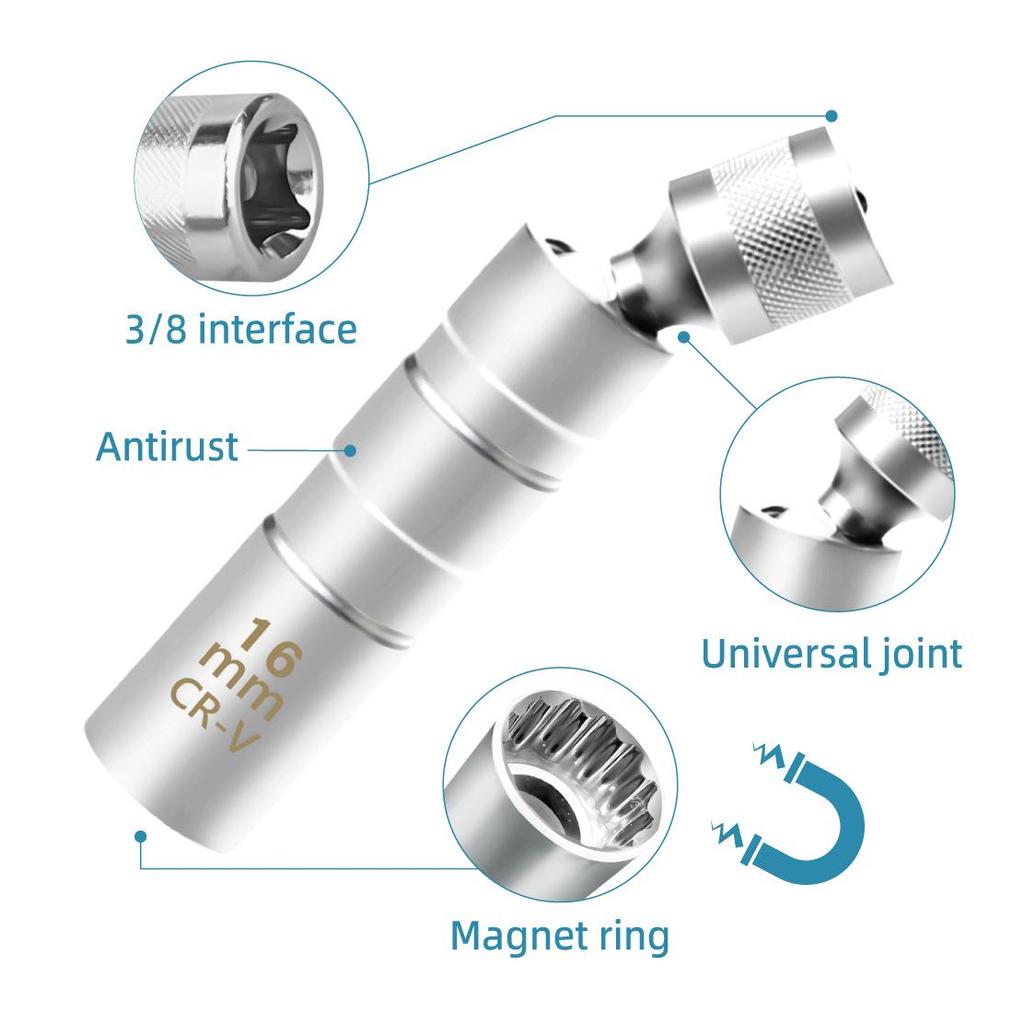 Clé à bougie magnétique WD 14 mm/16 mm pour réparation automobile