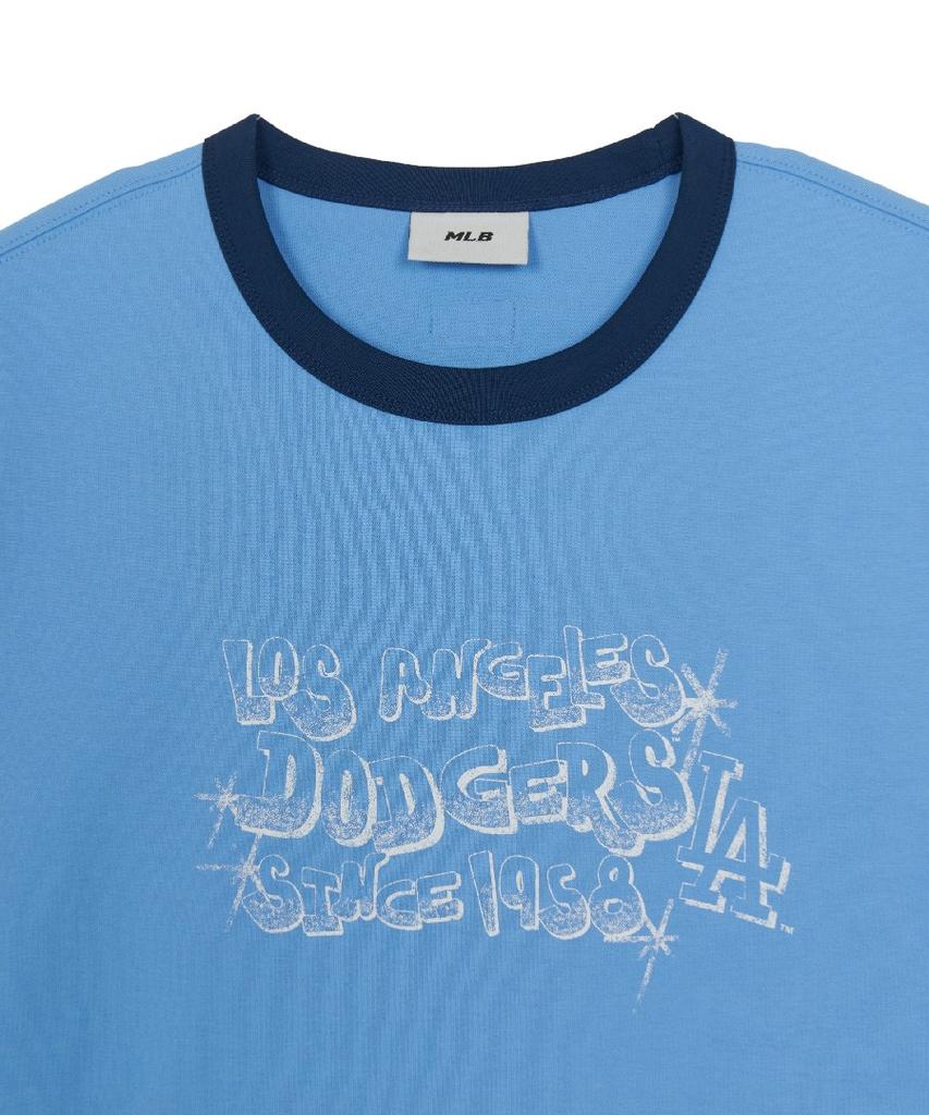 Emelbi Letter Graphic Regular Fit Ringer T-Shirt La (Ptn.Skyblue)