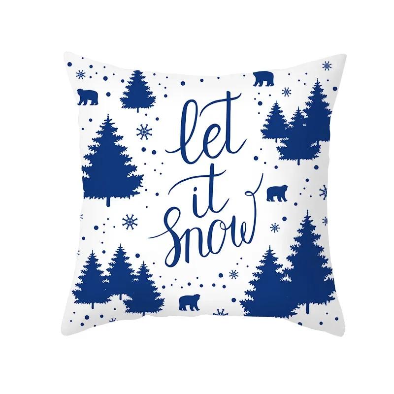 Blue Christmas Elk Snowflake Throw Pillow Cover With Short Plush Print Living Room Sofa Decoration Cushion Cover Pillow Covers