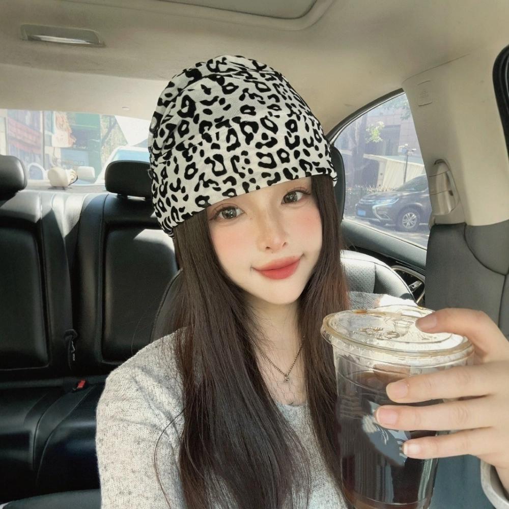 American Style Y2k Baggy Cap Stacking Leopard Beanies Cap Trendy Pullover Hats  Women