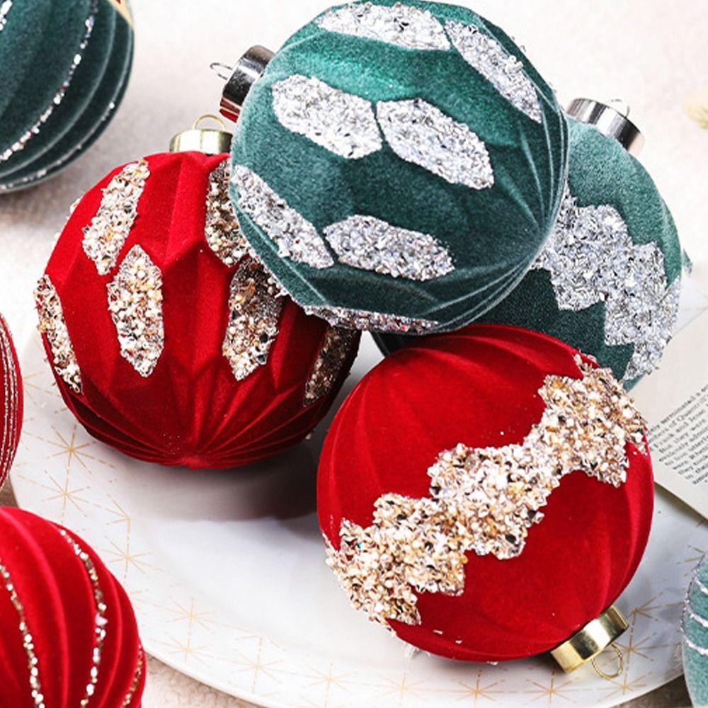 4pcs Red Green Christmas Velvet Balls Pendant Painted Christmas Tree Ornaments  Home New Year Gifts