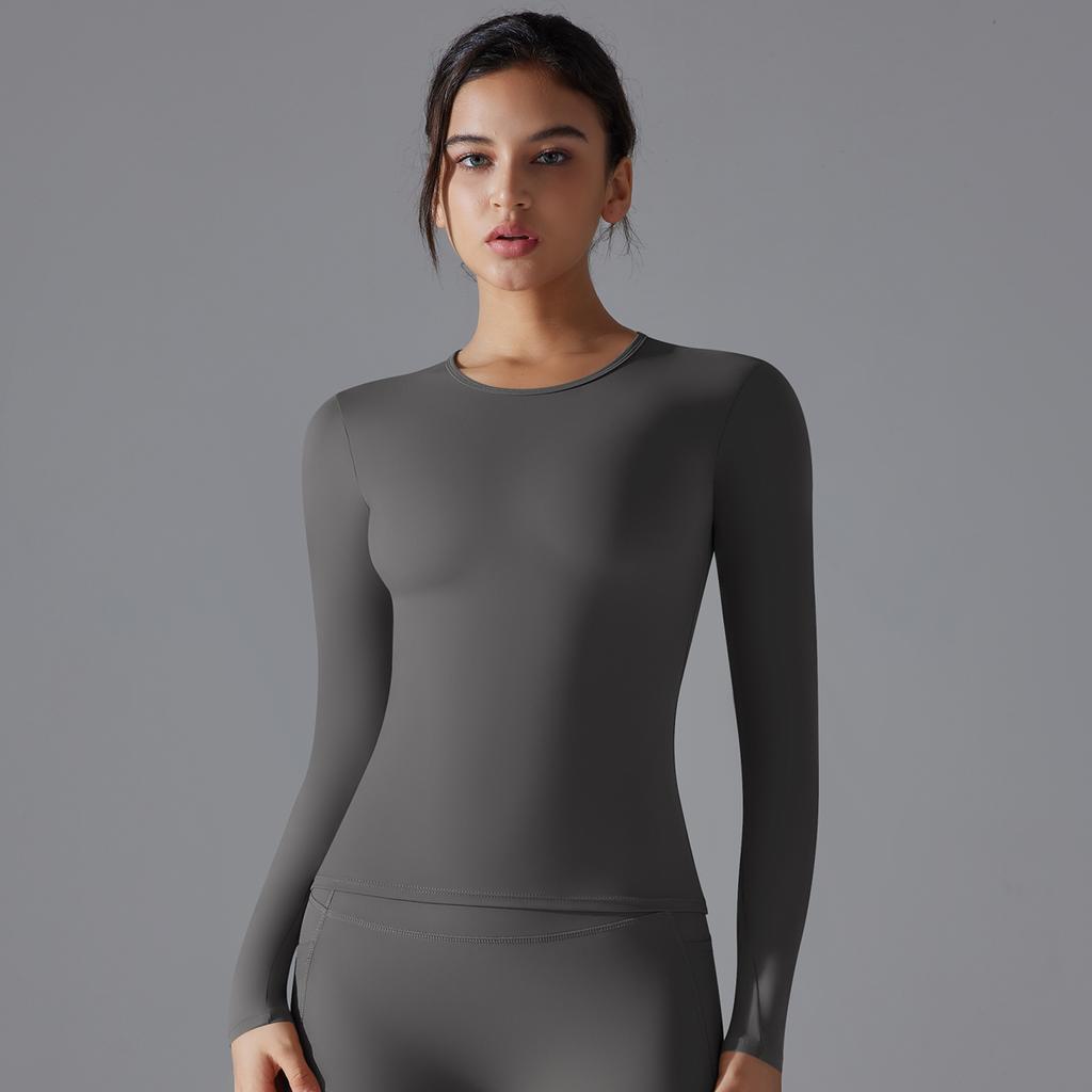 Auroth Long Sleeve Yoga Top Gym Sports Shirts Women Solid Color Running Shirts Slim Stretch Fitness Top