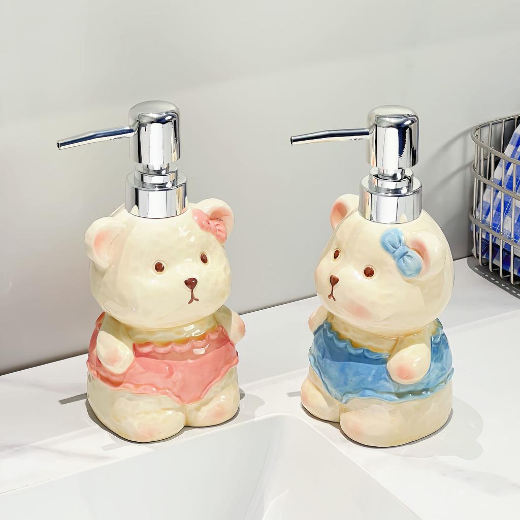 Cartoon Bear Ceramic Liquid Soap Dispenser Home Bathroom Cute Soap Dispenser Refill Press Bottle Kitchen Lotion Storage Toolgift
