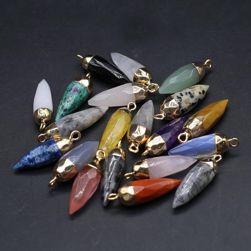 1PC Hand Carved Bullet Shape Stone Pendant, Natural Stone Crystal Charms for DIY Necklace Jewellery Accessories 27x8 Mm