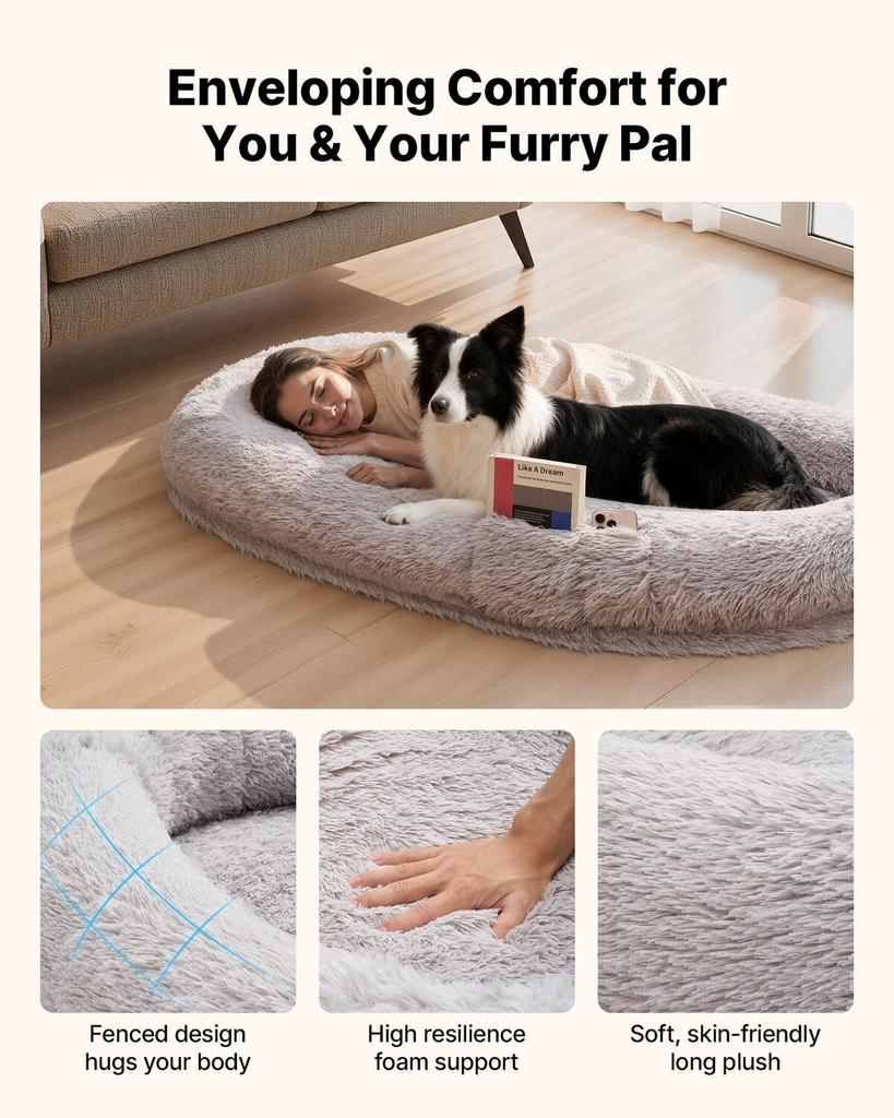 Human Dog Bed, 1710 x 1000 x 240 mm Orthopedic Memory Foam Human Sized Dog Bed, Humans Pet Beds with Side Pocket, Handle & Zipper, Removable