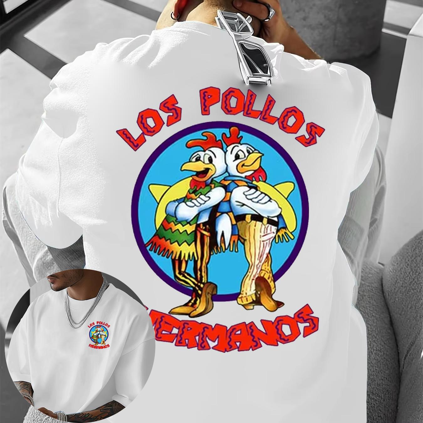 

2025 Summer Men s Short Sleeve High Quality 100% Cotton Printed T-Shirt Ragged LOS POLLOS Chicken Brothers Printed Casual Men S