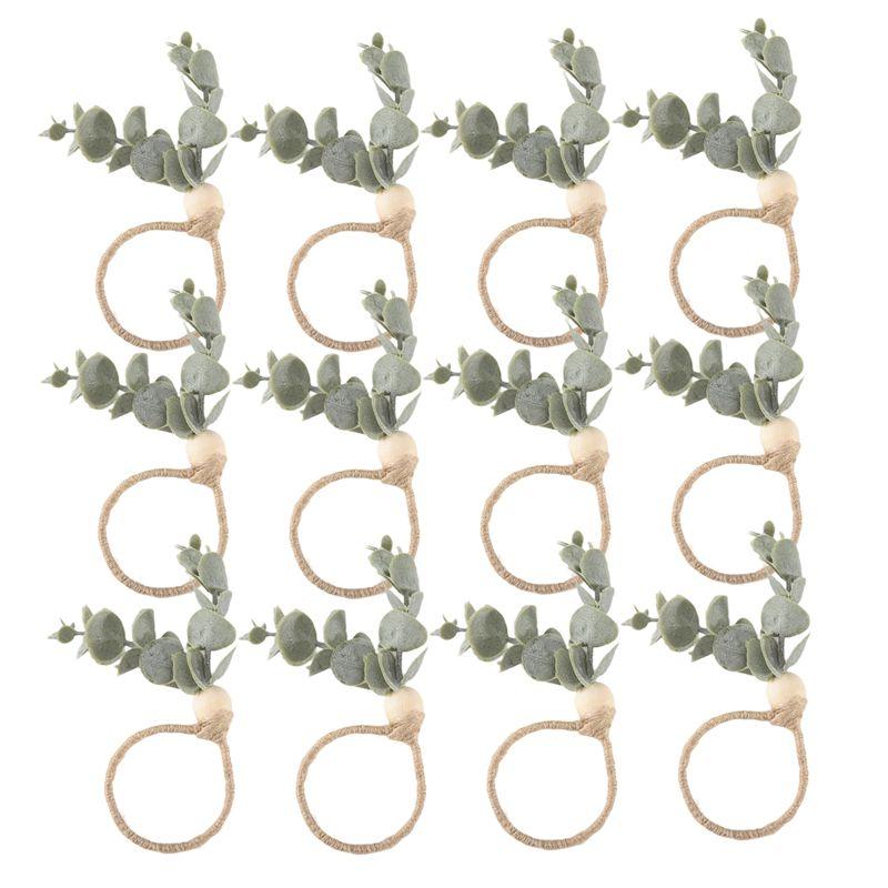 Napkin Rings Rustic Eucalyptus Wooden Napkin Rings Boho Leaf Wood Bead Farmhouse Napkin Ring Holder