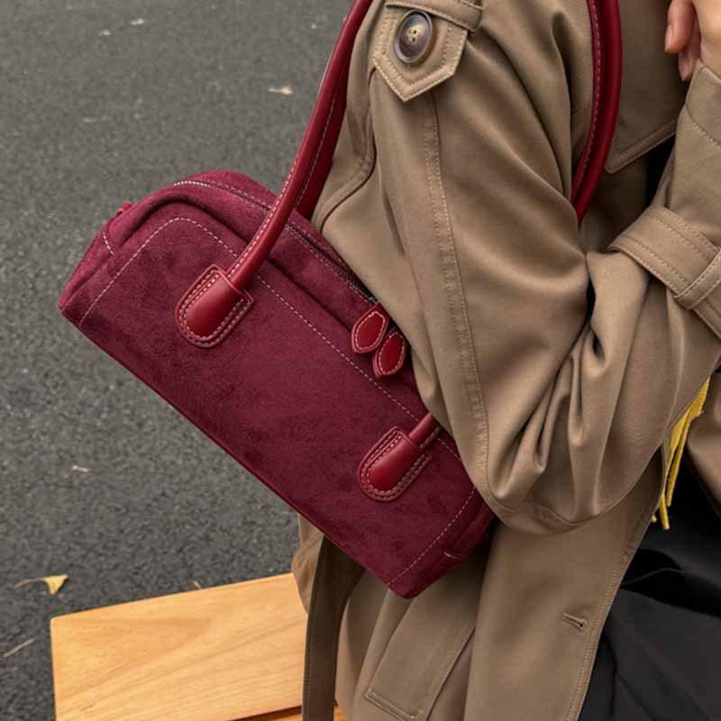 Boston bag women 2025 new trendy popular Korean niche retro bowling bag portable shoulder armpit bag