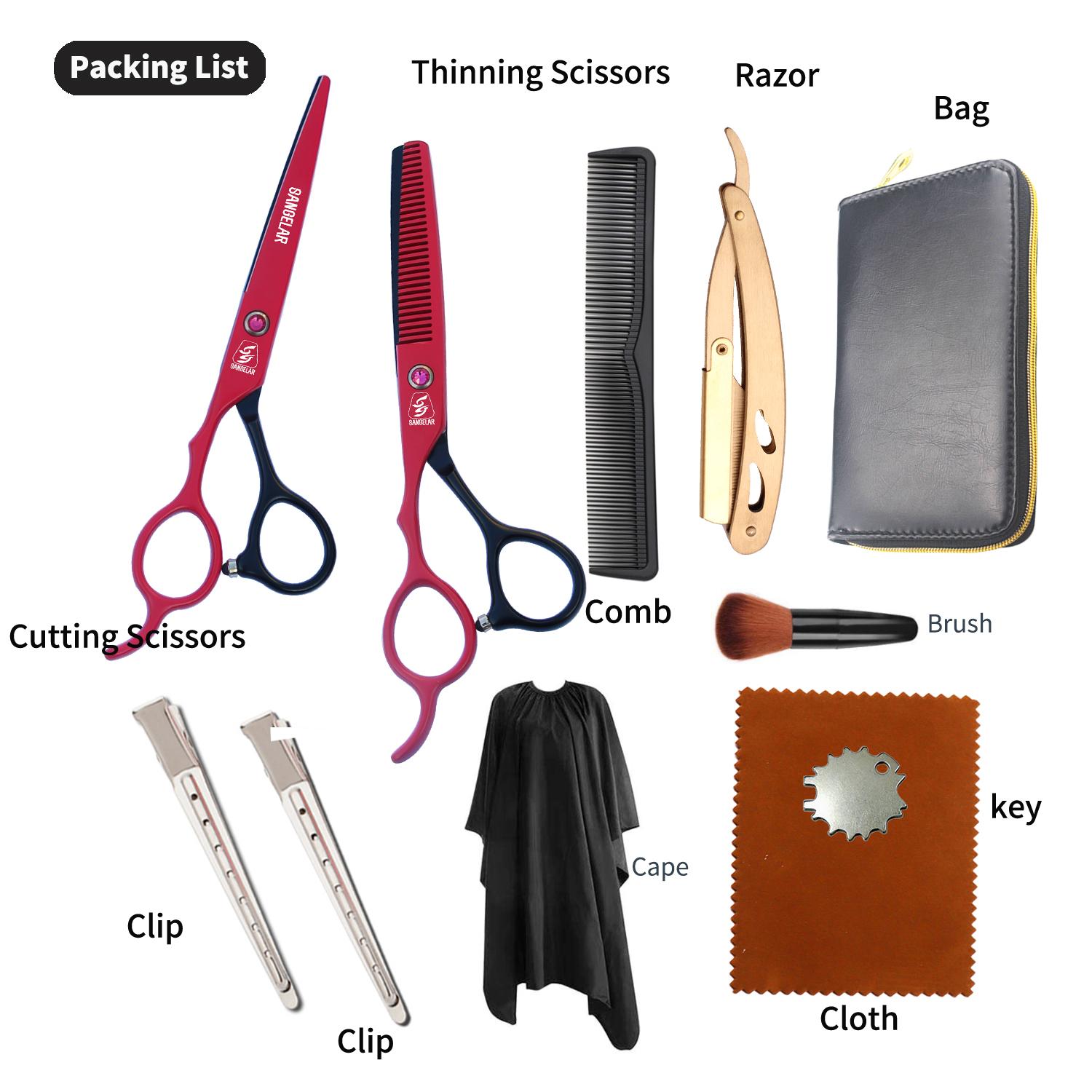 

Sangelar 6-дюймовые профессиональные парикмахерские ножницы для стрижки и филировки волос для левой руки - идеально подходят для парикмахеров-левшей 6 in Set красный